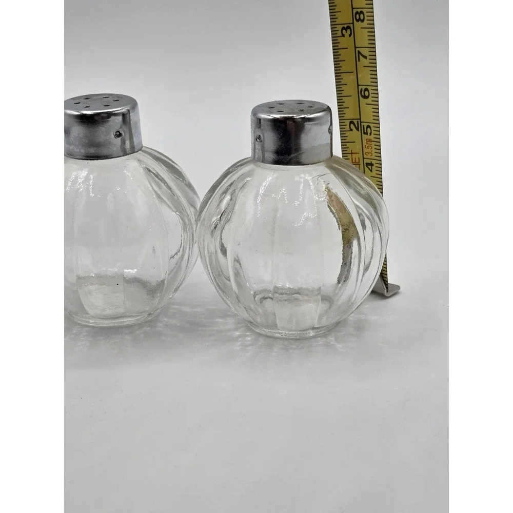 VINTAGE SALT AND PEPPER SHAKER SET- Clear Glass Melon Ribbed Festive Fall Autumn